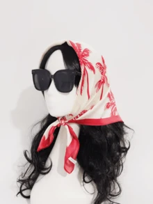 This Elegant And Sophisticated Women's Faux Silk Square Scarf Features A Palm Tree Print, Perfect For Summer Beach Wear. It Can Be Used As A Headscarf, Hairband, Bandana, Shawl, Or Waist Scarf. - Multicolor - View 7