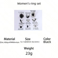 9pcs Vintage Silver Gothic Black Rose Bat Heart Vampire Stackable Rings Set (For Women) - الأسود - مشاهدة 5
