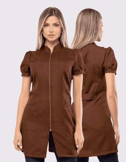 Jaleco Feminino Manga Curta Acinturado Zíper Isi