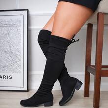 Bota Feminina Cano Longo Salto Confortável Rodeio Festas Over The Knee Meia Skinny Acima do Joelho - Preto - Visão 4