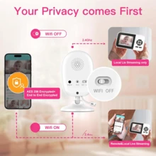 360° Panoramic WiFi Monitoring Camera 2K/1296P Color Night Vision AI Crying And Barking Detection + Auto Tracking Two-Way Audio Call Cloud/SD Storage Privacy Encryption Compatible With Alexa Baby Pet Elderly Indoor Security Monitor - 白色 - 查看 6