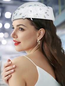 1顶复古欧美风仿羊毛时尚空姐帽，女士毛毡贝雷帽，带贴花，空姐帽 - 彩色 - 查看 6