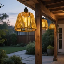 1个仿藤编织吊灯，波西米亚风格手工编织藤条吊灯罩，带定时器，电池供电，适用于卧室天花板、落地灯、台灯、厨房岛台、客厅、餐厅或卧室 - 電池盒 - 查看 4