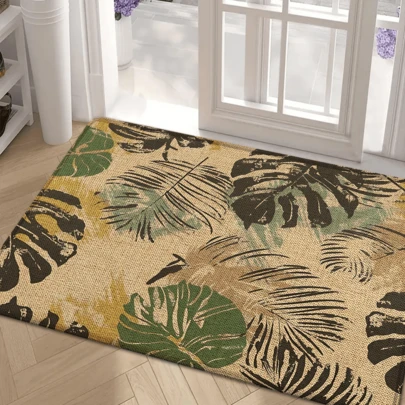 1ks bytové dekorace, potisk rostlinného listového vzoru, lněný kuchyňský koberec, kuchyňská rohožka, podlahová rohožka, koupelnová předložka, rohožka u dveří, 3D tištěný obdélník, vhodné do obývacího pokoje, ložnice, chodby, koupelny, prádelny - polyesterový koberec, pro vnitřní i venkovní bytové dekorace