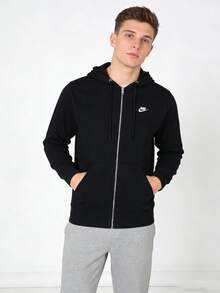 Nike CLUB FT FZ HOODIE Casual Wear Men's Sports Jacket Hooded Sweatshirt Running Top FN3885-010 - Black/Black/White - View 2