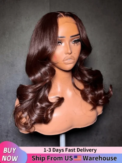 GABRIELLE 13x6 13x4 Pelucas de cabello humano color marrón chocolate con densidad de 180, ondas corporales, pelucas frontales de encaje de cabello humano. Pelucas de cabello humano ondas corporales color marrón #4 de 30 a 32 pulgadas con frontal de encaje transparente previamente desbastado. Pelucas frontales de encaje de cabello humano color marrón chocolate 13x6 13x4 para mujeres