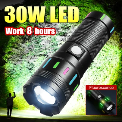 1支超亮LED手电筒，铝合金材质，伸缩变焦，便携式可充电，多功能手持手电筒，远射程广照明范围，内置电池，带数字显示屏，5种照明模式，户外安全照明防水LED手电筒，适用于露营、钓鱼、狩猎、徒步旅行、运动、汽车维修、紧急情况等。