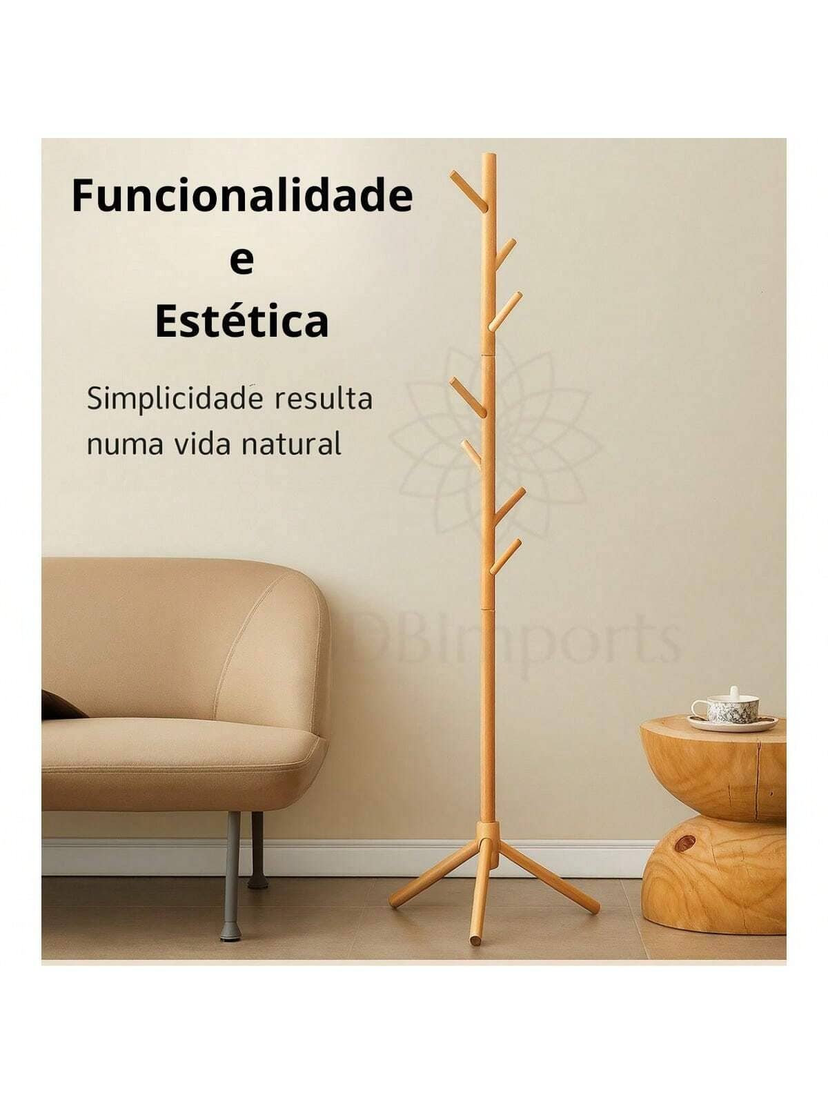 Wooden Coat Rack Organizer For Clothes - Màu be - Xem 1