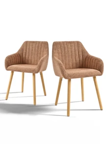 Goeurvant Modern Vertical-Stripe Upholstered Dining Chairs With Armrests And Solid Wood Legs For Dining Room, Kitchen, Living Room - Set Of 2 / Set Of 4 / Set Of 6 - Light Brown - View 11