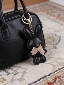 1pc Cute Versatile Cartoon Rabbit Bow PU Keychain Accessory, Portable Bag Charm, Suitable For Easter, Car/Office/Travel, Perfect Gift For Friends - Multicolor - View 1