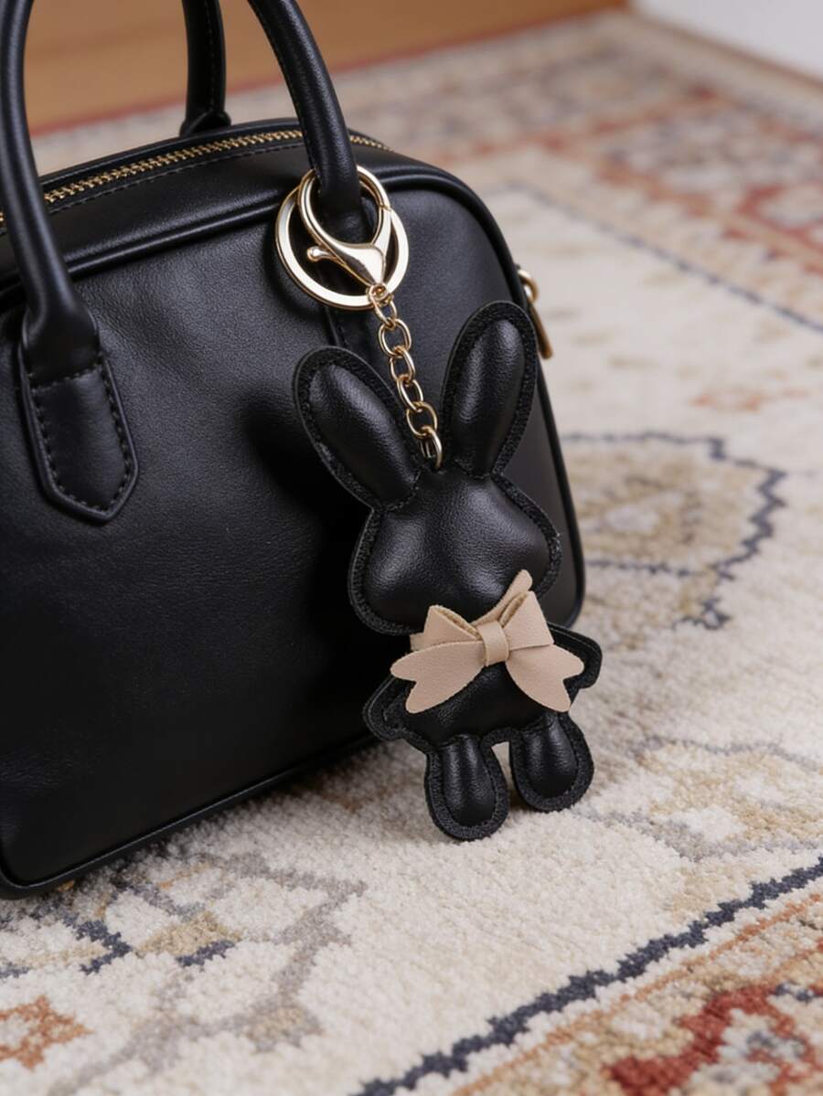 1pc Cute Versatile Cartoon Rabbit Bow PU Keychain Accessory, Portable Bag Charm, Suitable For Easter, Car/Office/Travel, Perfect Gift For Friends - Multicolor - View 1