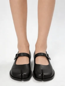 Tabi Shoes For Women Round Toe Mary Janes Low Heel Flat Shoes With Split Toe Campus Style For Spring Artful Life - 黑色A - 查看 3