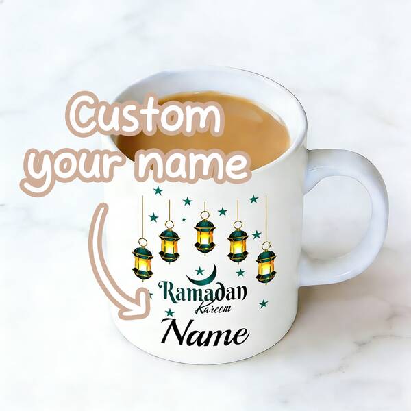 Customize 1 Custom Ramadan Mug With Ramadan Lantern Design, Smooth, Comfortable Grip, And High Temperature Resistance. It Is An Ideal Choice For Families, Offices, And Students. It Is A Neutral Gift For Boyfriends, Girlfriends, And Others, Suitable For Kitchen, Living Room, Bedroom, And Daily Use