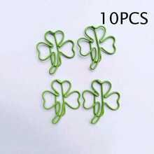 10 Green Clover-Shaped Paper Clips Made Of Metal. Perfect Gifts For Teachers, Students, Classrooms, Office Supplies, Valentine's Day, Ramadan, And Various Festivals. - A - View 7