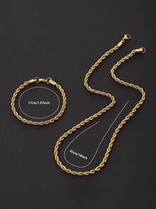 朋克风时尚独特不锈钢编织链项链+手链套装 - 时尚嘻哈配饰 - 金色 - 查看 3