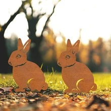 5 Rusty Rabbit Metal Flower Pot Inserts, Iron Decoration Rabbit Silhouette, Home Garden Decoration Flower Pot, Grass Ground Insert - Rabbit - View 6