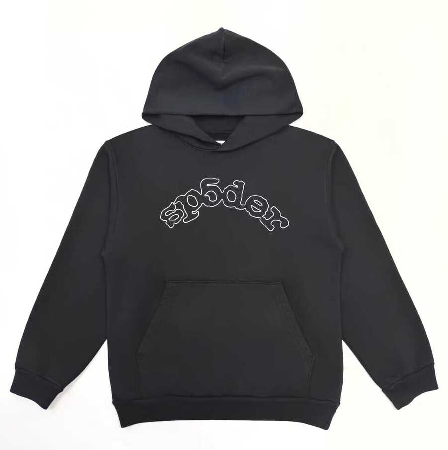 SP5DER Men/Women Hoodies Graffiti Number 5 Print Hoodie Unisex ,Y2k Streetwear Oversized Hooded Pullover Pocket Sweatshirt - 黑色 - 查看 1