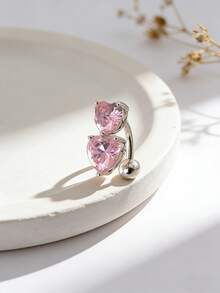 1pc Fashionable Luxury Zirconia Heart Shaped Navel Ring, Women's Body Piercing Jewelry, Suitable For Daily Wear, Beach, Party - Heart - View 2