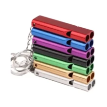 Multifunctional Aluminum Alloy High Decibel Emergency Whistle With Compass, Outdoor Camping Survival Whistle Keychain, Random Color Double Barrel Whistle Pendant Keychain, Outdoor Survival Emergency Whistle High Decibel Camping Tool - Whistle - View 5
