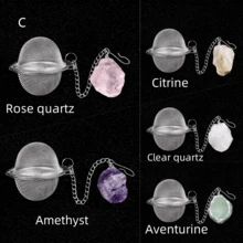 1/5pcs Stainless Steel Mesh Tea Infuser, 2 Inch (Approx. 5cm), Gemstone Pendant Crystal Tea Set, Includes Tea Cup, Tea Infuser And Saucer, Tea Infuser Decorated With Amethyst, Tiger Eye, Crescent Moon Pendant, Suitable For Loose Leaf Tea - Multicolor - View 20