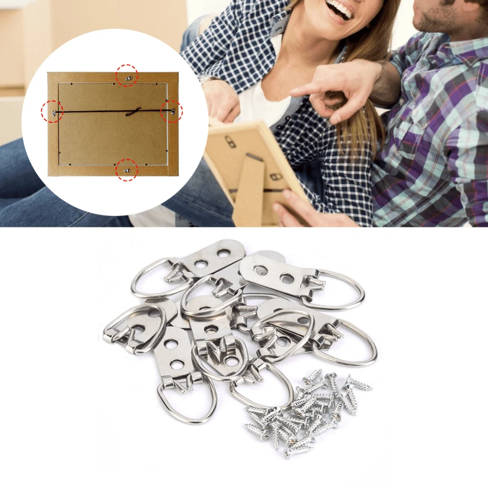 50 Ganchos para Marcos de Cuadros, Accesorios para Colgar Cuadros/Espejos/Marcos, Soportes de Triángulo con Anillos para Pared, Metal Niquelado. Incluye 50 Ganchos con Tornillos para Fácil Instalación. Ideales para Cuadros Decorativos, Óleos y Espejos. Diseño Elegante, Ligero y Portátil. Material de Alta Calidad Garantiza Durabilidad y Estabilidad. - plata - Ver 1