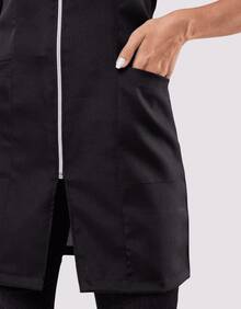 Women's Short Sleeve Fitted Coat With Zipper Isi - 黑色 - 查看 3