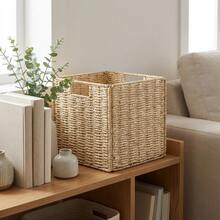 Foldable Rattan-Look Storage Basket, Collapsible Minimalist Laundry Bin, Square Toy & Snack Organizer - Multicolor 1 - View 3