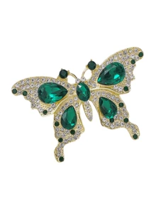 1pc Women's Elegant Vintage Green Butterfly Brooch - Luxury Alloy With Cubic Zirconia And Rhinestones, Suitable For Parties, Gifts, Weddings, And Photoshoots - Dark Green - View 5