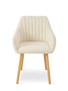 Goeurvant Modern Vertical-Stripe Upholstered Dining Chairs With Armrests And Solid Wood Legs For Dining Room, Kitchen, Living Room - Set Of 2 / Set Of 4 / Set Of 6 - Milky White - View 3