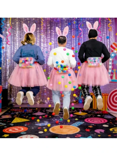 26/52 قطعة مجموعة ألعاب حفلة ممتعة، تشمل 1 صندوق، 20 كرة بألوان عشوائية، 1 لوح ضغط، 1 تنورة، 1 أذن أرنب، 1 ربطة فراشة، 1 أنف أرنب، كرة اهتزازية متعددة اللاعبين، مناسبة للتجمعات والترفيه وحفلات العائلة