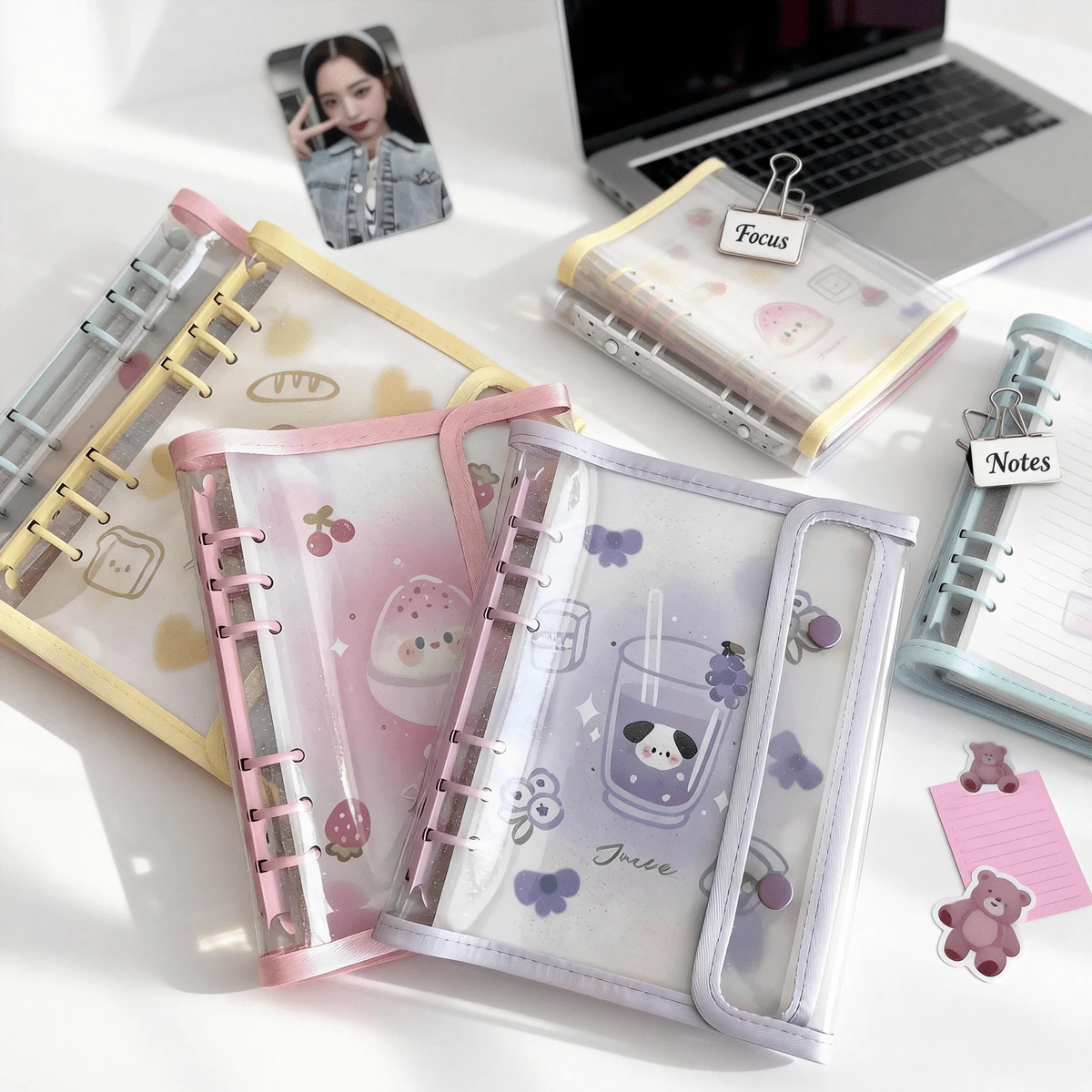 1 Item - Fresh And Transparent Softcover A5 Double-Buckled Binder, PVC Material Binder, A5 Binder, A5 Refill Pack. Can Be Used As A Nail Art Notebook, Photo Album, Sticker Book Organizer, Stamp Book, Sticker Binder, Sealant, Idol Card Organizer, Notebook, DIY Journal, Small Bag, Pocket Book - Multicolor - View 1