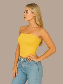 2 Cropped Tube Top For Women, Strapless And Without Padding, Basic, Double Layer Of Spandex, Slim Fit Shaping Top, Strapless - 黃/藍 - 查看 6