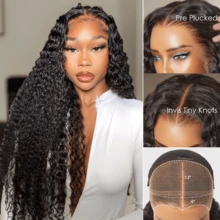 30 Inch Deep Wave Lace Front Wigs Human Hair 200 Density 13x4 13x6 Transparent HD Lace Frontal Wigs Human Hair Pre Plucked Kinky Curly Wig Glueless Wigs For Women Natural Black Color 8-34 Inches Jerry Curly Bob Wig Free Part Water Wave Long Deep Curly Human Hair Wig For Daily Use - Natural Black - 查看 4