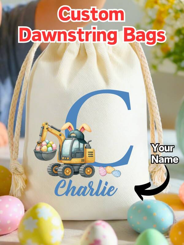 Customized Canvas Tote Bag, Personalized Children's Gift, Children's Gift, Canvas Bag With Name, Fashionable Name, Children's Bag, Easter, Rabbit, Spring, Easter Eggs, Easter Basket, Customized Gift Bag, Letter Gift Bag, Customized Easter Bag, Easter Bag, Easter Canvas Bag, Children's Easter Bag, Easter Egg Hunt Bag, Boys' Easter Gift Bag, Girls' Easter Gift Bag, Rabbit Gift Bag, Customized Easter Gift