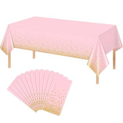 137cm X 274cm Disposable Plastic Tablecloth For Holiday Party Decoration, Gold Polka Dot Colorful Paper, Birthday Party, Wedding Banquet Decor, Christmas Rectangular Plastic Tablecloth