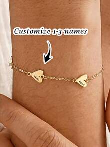 1pc Customized Personalized Heart Name Bracelet, Stainless Steel Bracelet, Can Customize 1-3 Names, Women's Bracelet, Women's Jewelry, Family Bracelet, Customized Gift, Suitable For Gifting And Daily Wear, Valentine's Day, Eid Al-Fitr, Mother's Day, Back To School, Personalized Bracelet - Multicolor 2 - View 2