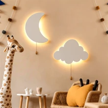 1 st flytande molnvägglampa, batteridriven LED-nattlampa, varmvitt ljus med utdragbar strömbrytare, stjärn-, måne- och fjärilsmönster, lämplig för barnrum, barnrum, babyfest, konstnärlig tecknad molnlampa, ingen kontakt krävs, presentkreativitet, barnrum, sovrumslampa (exklusive batteri) - Batteriversion - Visa 6