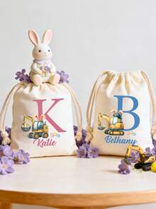 Customized Canvas Tote Bag, Personalized Children's Gift, Children's Gift, Canvas Bag With Name, Fashionable Name, Children's Bag, Easter, Rabbit, Spring, Easter Eggs, Easter Basket, Customized Gift Bag, Letter Gift Bag, Customized Easter Bag, Easter Bag, Easter Canvas Bag, Children's Easter Bag, Easter Egg Hunt Bag, Boys' Easter Gift Bag, Girls' Easter Gift Bag, Rabbit Gift Bag, Customized Easter Gift - Multicolor 2 - View 2