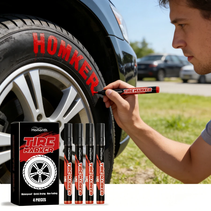 Bolígrafo de pintura para neumáticos de coche, rojo, resistente a la luz, de larga duración, pintura de retoque creativa para bricolaje, bolígrafo de pintura portátil - Lápiz para dibujar neumáticos de coche - Ver 1