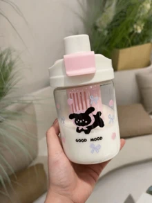 1pc Cat Design Vacuum Insulated Water Bottle With Lid, Cute Cat Dual Straw Cup, High-Quality Heatproof Tea Infuser Water Bottle - Multicolor - View 6