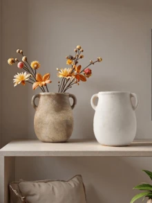 1个大口径双耳陶瓷花瓶，适用于客厅、玄关、户外阳台等多种场景，可盛水插花，复古经典风格。 - B棕紅色D233 - 查看 3