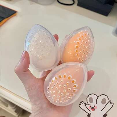 3pcs Makeup Sponge Holder, Independent Makeup Sponge Storage Box, Portable Plastic Non-Electric Makeup Sponge Makeup Sponge Storage Box With Ventilation Holes, Compact Powder Puff Storage Box Anti-Mold