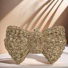 Luxury Women Pink Bowknot Clutch Bags Stone Evening Bags Bridal Rhinestone Handbags Wedding Clutches Bags Dinner Minaudiere Purse - 金色 - 查看 1