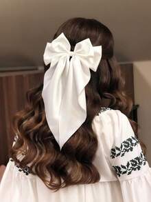 4 件装大号缎面蝴蝶结发夹，女士女孩适用，超大长尾丝绸蝴蝶结发夹，法式发卡，美观发饰，情人节、斋月、婚礼、派对、日常佩戴的大号丝带蝴蝶结（黑色蝴蝶结、白色蝴蝶结、粉色蝴蝶结、红色蝴蝶结），爪夹，发夹，头饰，发卡 - 彩色 - 查看 7