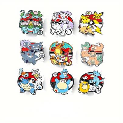 6pcs High Quality Metal Cute Pocket Monster Brooch Pins, Perfect Gifts And Decorative Collectibles