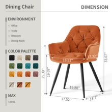 AINPECCA 1/2/4/6 Dining Chairs With Velvet Thick Padded Upholstered Kitchen Tub Chair Armchair With Backrest Metal Legs Living Room Reception Leisure Chairs For Bedroom Lounge Office - Orange - View 3