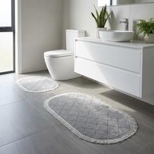 NON SLİP – 2-Pieces Digital Toilet Rug Set – 2 Pieces 60X100 Cm Large, 60X50 Cm Small – Soft Velvet, Non-Slip Sole , Ideal For Bathroom Mat Use. - Creamy White - View 6