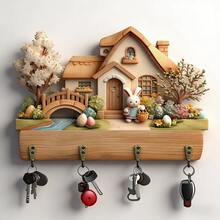1pc Colorful Wooden House Key Holder Decor With Rabbit, Egg And Flower Patterns, Suitable For Easter Decoration, Home Decor, Key Hanging And Bathroom Use - Multicolor - View 8