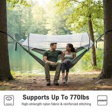 3-In-1 Double Camping Hammock With Mosquito Net & Sunshade, Durable And Portable, Suitable For Hiking, Patio Adventure, Garden Relaxation - Durable And Lightweight Design, Suitable For Camping, Backpacking, Wilderness Travel, Hiking, And Parks, Includes Straps, Carabiners, And Premium Carrying Bag - Suitable For Backyards, Patios, And Camping - Easy To Assemble, Heavy-Duty Nylon Fabric, Easy To Install, Compatible With Sturdy Frames, Camping Equipment, And Accessories. - 彩色 - 查看 8