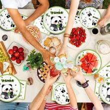 10-Piece Panda Themed Disposable Tableware Set Is Suitable For Birthday Decoration Party, Panda Paper Plate, Napkin, Paper Cup, Family Party, Friends Party, Outdoor Camping, Picnic, Party Supplies, Holiday Supplies - Multicolor - View 10